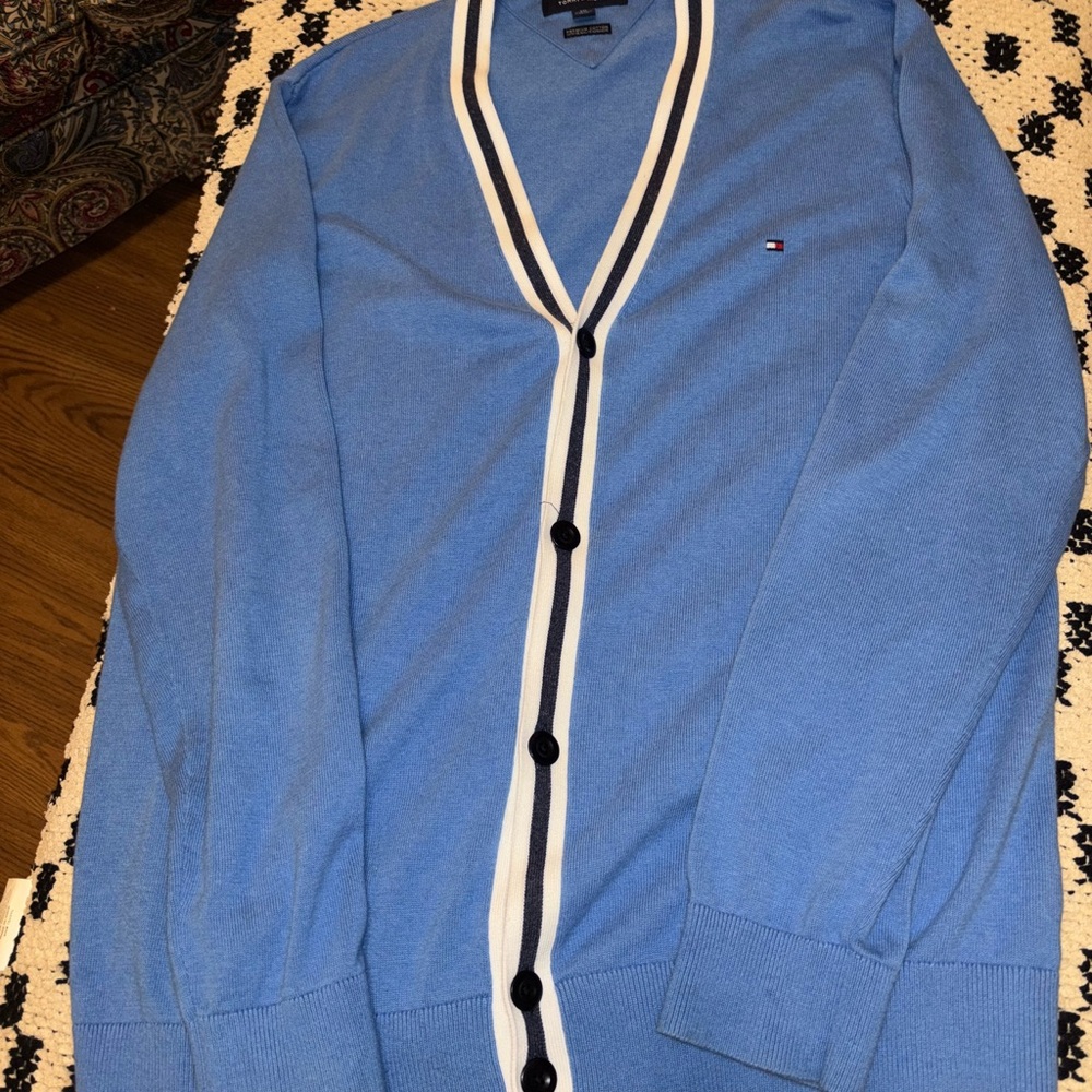 Tommy Hilfiger Blue Cardigan Sweater V-Neck Classic
